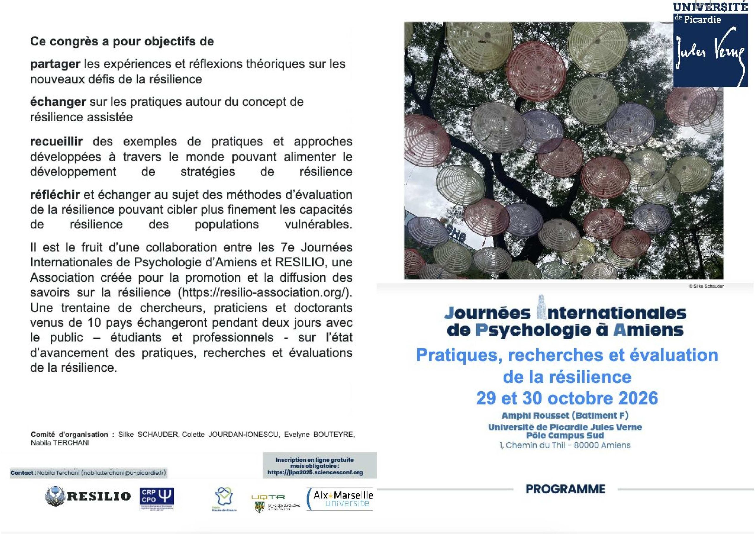 Congrès RESILIO et 7e JIPA : Pratiques, recherches et évaluation de la résilience
